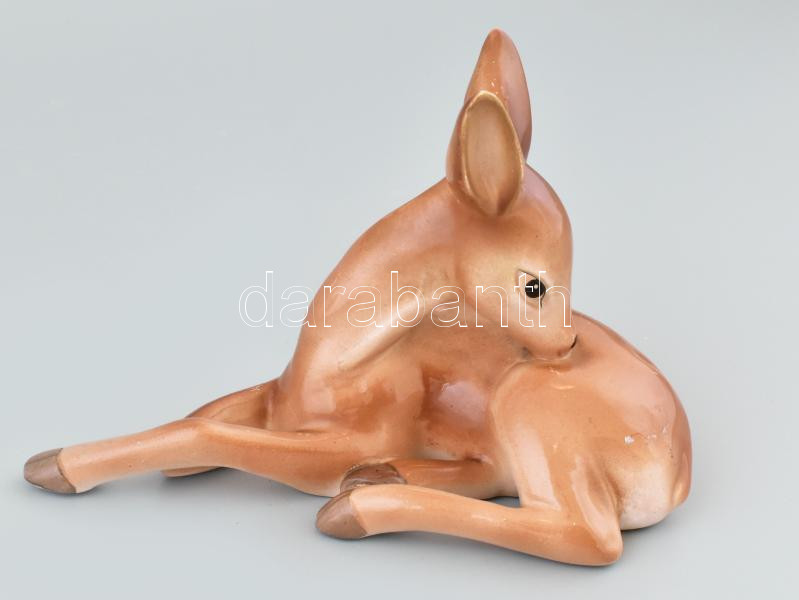 Gránit őzike. Mázas kerámia, jelzett, apró lepattanással, repedéssel, h: 20 cm - Image 2