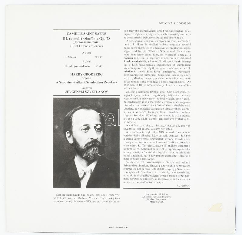 Saint-Saëns ; Harry Grodberg, Jevgenyij Szvetlanov - III. (C-Moll) Szimfónia Op. 78 'Orgonaszimfónia'. Vinyl lemez, LP, 10 00003 004, Szovjetunió/USSR - Image 2