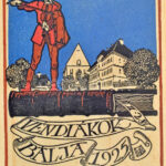 Kós Károly (1883-1977): Véndiákok bálja, Linómetszet, papír, útolagos jelzéssel. Üvegezett keretben 12x16 cm