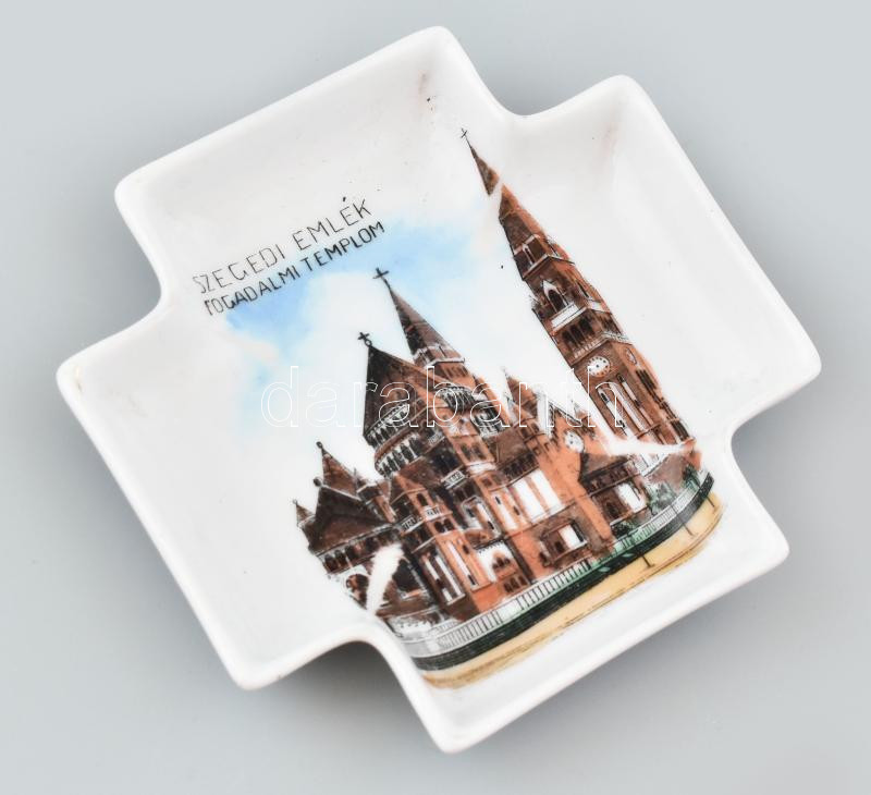 Zsolnay porcelán Szegedi emlék. Matricás, jelzett, minimális kopással 10x10 cm