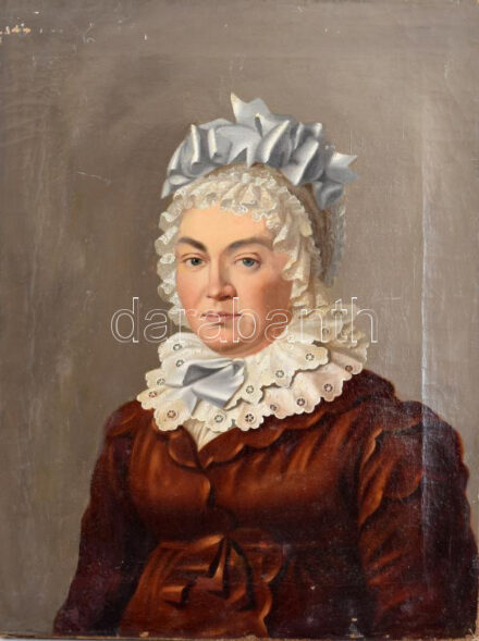 Jelzés nélkül, XIX. sz. festő: Portré. Olaj, vászon. Javított. Kissé sérült. 59x45 cm.