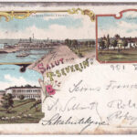 1901 Turnu Severin, Szörényvár; Vamele, Vederea Cheului, Liceul Trajan / customs office, school, port. D.R. Raducanescu Art Nouveau, floral, litho (EM)
