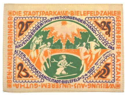 Németország / Weimari Köztársaság / Bielefeld 1922. 25M selyem T:AU / Germany / Weimar Republic / Bielefeld 1922. 25 Mark silk C:AU