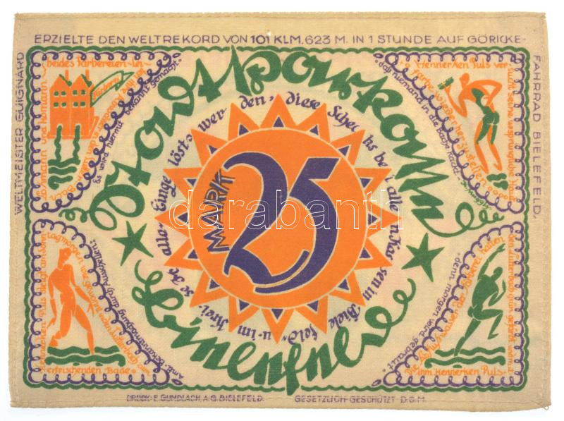 Németország / Weimari Köztársaság / Bielefeld 1922. 25M selyem T:AU / Germany / Weimar Republic / Bielefeld 1922. 25 Mark silk C:AU - Image 2