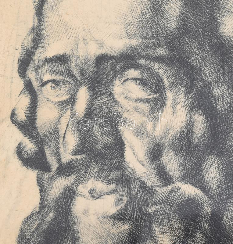 Aba-Novák Vilmos (1894-1941): Harsányi Kálmán író portréja. Rézkarc, papír, jelzett, keretben, 25x20 cm / etching on paper, signed, framed - Image 2