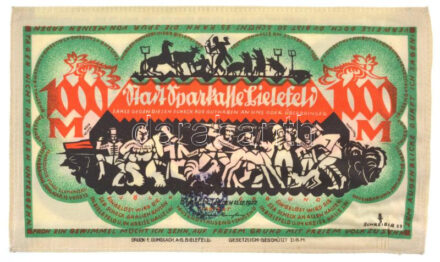 Németország / Weimari Köztársaság / Bielefeld / 1922. 1000M zöld, selyem, bélyegzéssel T:AU,XF / Germany / Weimar Republic / Bielefeld 1922. 1000 Mark green, silk, with stamp C:AU,XF
