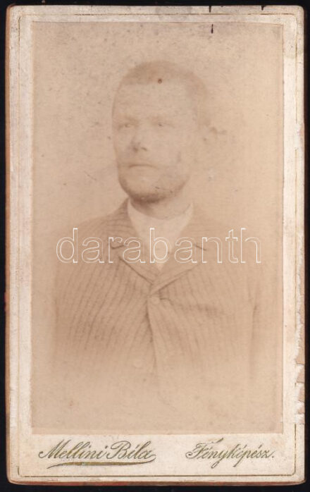 cca 1890 Férfiportré, keményhátú fotó Mellini Béla műterméből, kopásnyomokkal, 10,5×6,5 cm