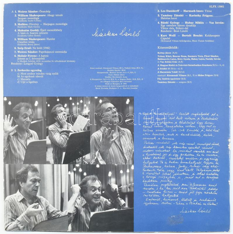Márkus László. Vinyl lemez, LP, Album, Hungaroton - SLPX 13901, Magyarország, 1981. - Image 2