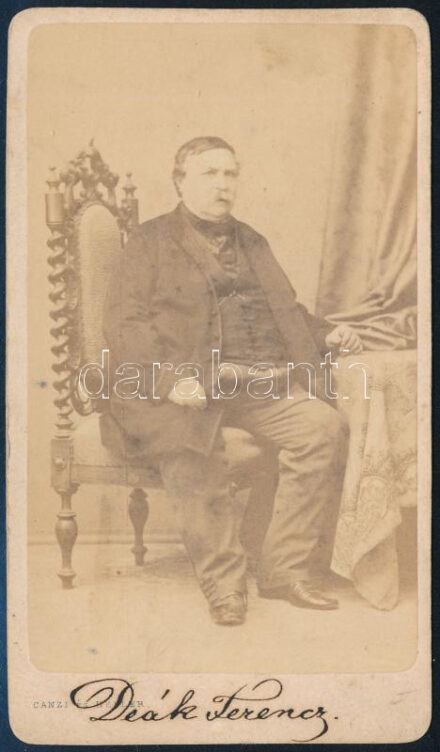 cca 1863-1865 Deák Ferenc (1803-1876) politikus, jogász, keményhátú fotó Canzi és Heller pesti műterméből, 10,5×6 cm
