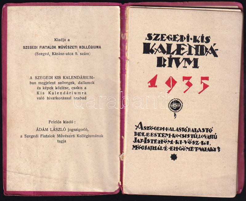 1935 Szegedi Kis Kalendárium zsebnaptár - Image 2