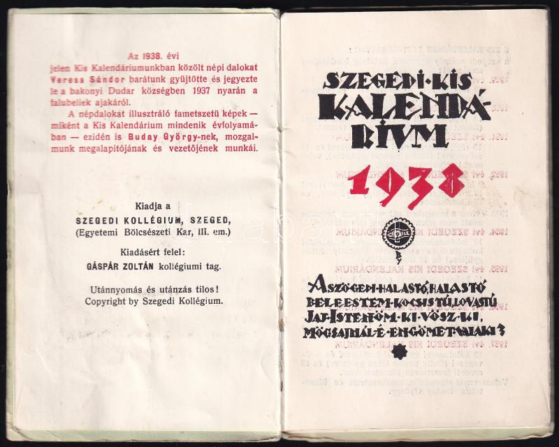 1938 Szegedi Kis Kalendárium zsebnaptár - Image 2