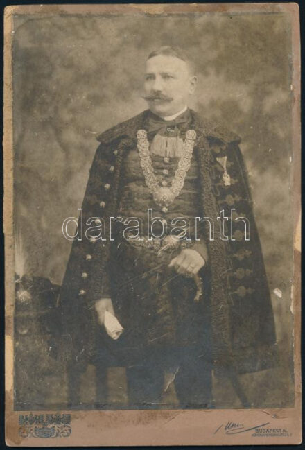 cca 1910 Répási Mátyás, Zólyom vármegye utolsó alispánja díszmagyarban, keményhátú fotó Uher Ödön budapesti műterméből, felületi sérülésekkel, 25×16,5 cm