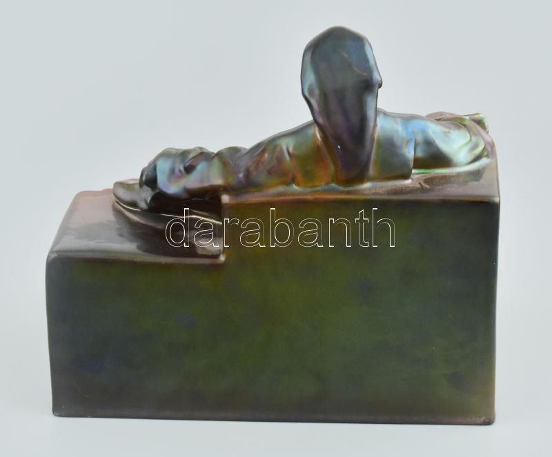 Zsolnay: Anonymus. Eozin mázas porcelánfajansz. Jelzett. Hibátlan, 1920-30 körül. 23x15x21 cm - Image 4