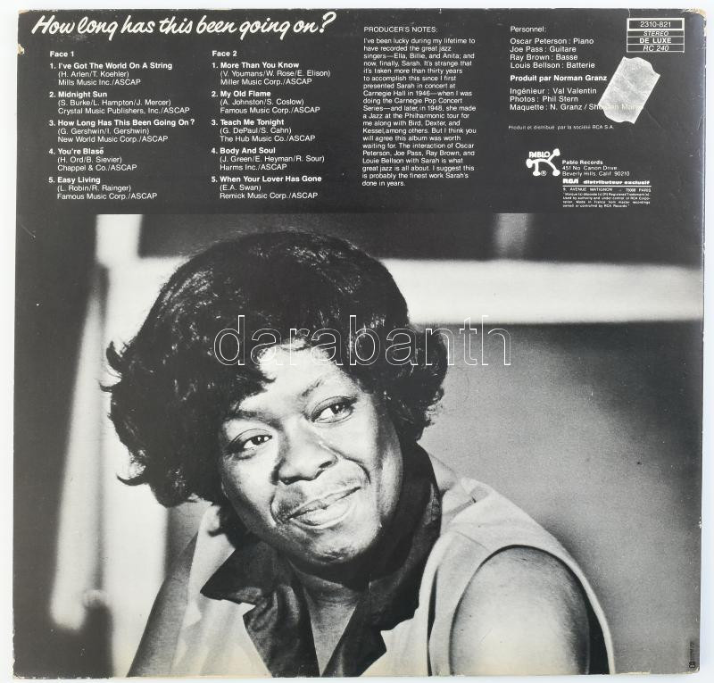 Sarah Vaughan - How Long Has This Been Going On? Vinyl lemez, LP, Album, Pablo Records - 2310-821, Franciaország, 1978 - Image 2