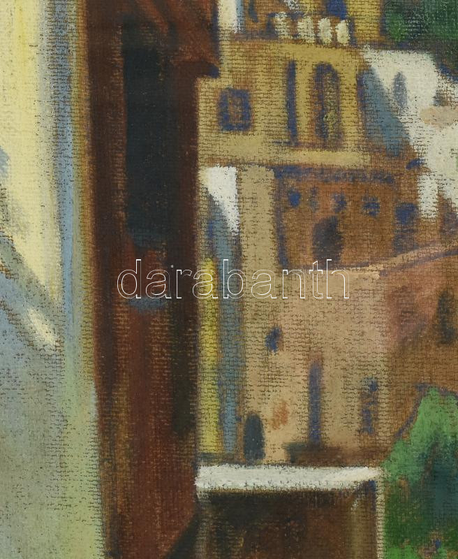 Kövér Gyula (1883-1972): Capri. Olaj, vászon, jelezve jobbra lent. Dekoratív, sérült, üvegezett fakeretben. 75x60 cm / Kövér Gyula (1883-1972): Capri. Oil on canvas, signed lower right, framed. 75x60 cm - Image 3