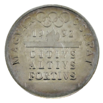 1990. 'Magyar Csapat 1992 - CITIVS, ALTIVS, FORTIVS / Férfi torna' a Barcelonában rendezett nyári Olimpia alkalmából készült, jelzetlen Ag emlékérem kapszulában, sorszámozott '3528' tanúsítvánnyal, eredeti dísztokban. Szign.: Papp