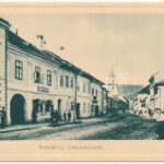 Beszterce, Bistritz, Bistrita; Magyar utca, Albert Binder üzlete. Theodor Botschar kiadása / Ungargasse / street, shops