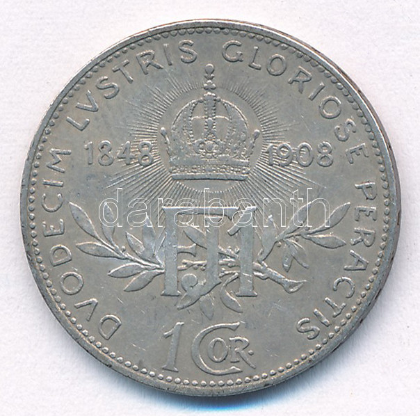 Ausztria 1908. 1K Ag 'Ferenc József - Jubileum' T:XF,VF patina Austria 1908. 1 Corona Ag 'Franz Joseph - Jubilee' C:XF,VF patina Krause KM#2808 - Image 2
