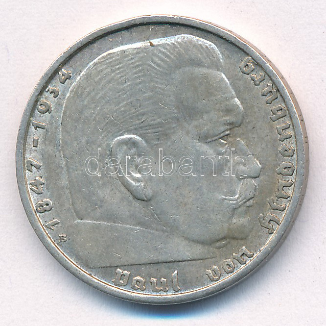 Német Harmadik Birodalom 1938B 2M Ag 'Hindenburg' T:XF patina, kis ph. German Third Reich 1938B 2 Mark Ag 'Hindenburg' C:XF patina, small edge error Krause KM#93