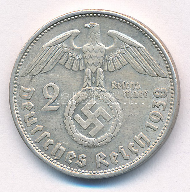 Német Harmadik Birodalom 1938B 2M Ag 'Hindenburg' T:XF patina, kis ph. German Third Reich 1938B 2 Mark Ag 'Hindenburg' C:XF patina, small edge error Krause KM#93 - Image 2