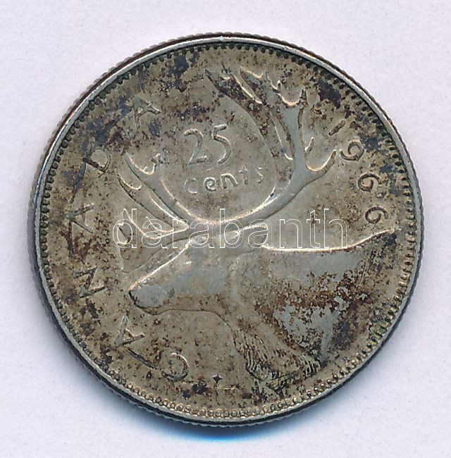 Kanada 1966. 25c Ag 'II. Erzsébet' T:XF patina Canada 1966. 25 Cents Ag 'Elizabeth II' C:XF patina Krause KM#62 - Image 2