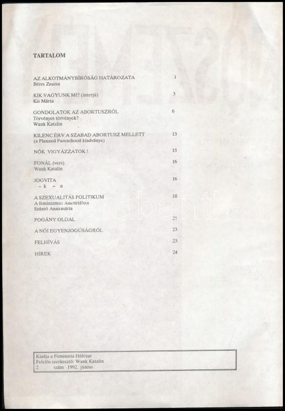 1992 Nőszemély feminista lap 2. szám, 24p - Image 2