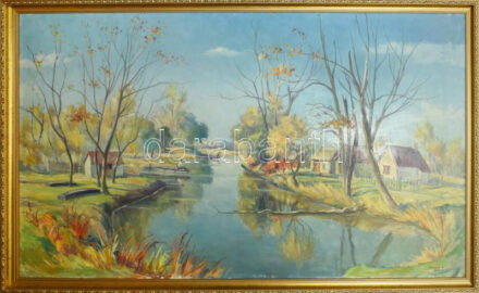 Várady Lajos (1911-1998): Horgász. Olaj, farost, jelzett, fakeretben. 78×130 cm. KIZÁRÓLAG SZEMÉLYES ÁTVÉTEL, NEM POSTÁZZUK! / ONLY PERSONAL COLLECTION AT OUR OFFICE!