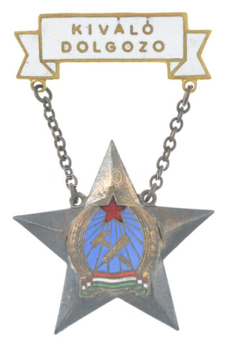 ~1950. 'Kiváló dolgozó' Rákosi-címeres, részben zománcozott fém kitüntetés T:XF ungary ~1950. 'Excellent Worker' partially enamelled metal decoration C:XF