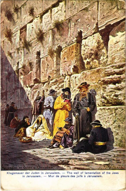 Klagemauer der Juden in Jerusalem / The wall of lamentation of the Jews in Jerusalem, Judaica art postcard s: F. Perlberg (worn corners)