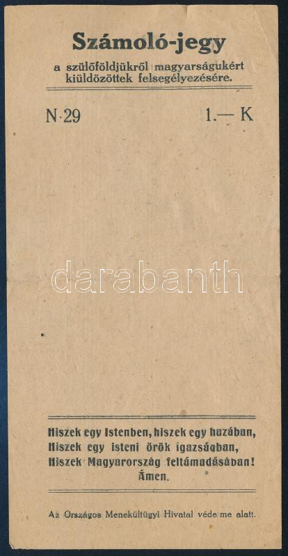 cca 1930 'Erdélyországban' számolócédula, irredenta, Magyar Hiszekeggyel, hajtott