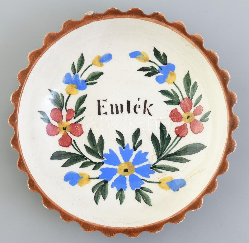Emlék feliratos kézzel festett kerámia tálka, kis lepattanással 12 cm