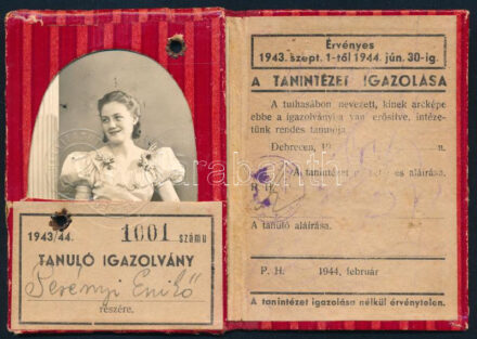 1943 Debreceni Helyi Vasút Részvénytársaság fényképes igazolványa