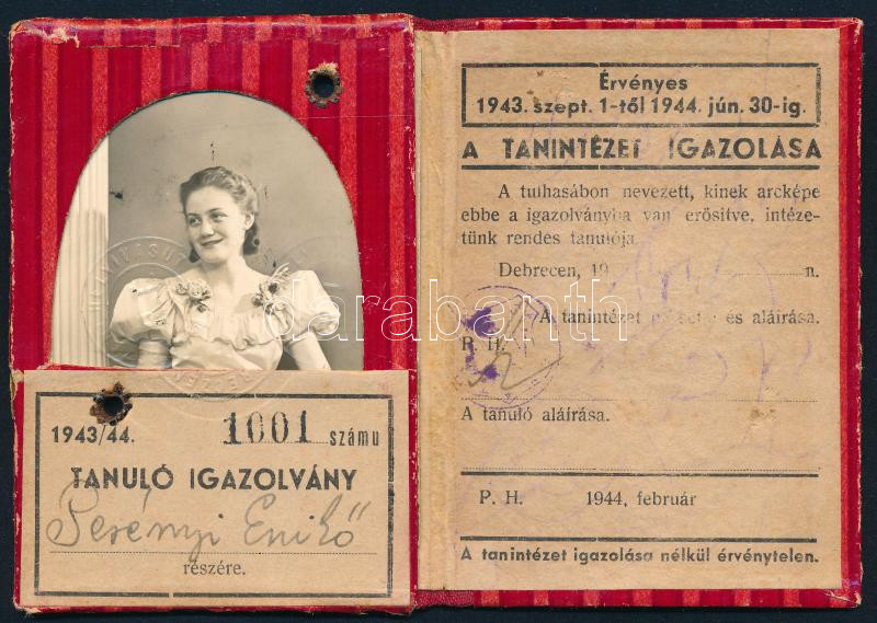 1943 Debreceni Helyi Vasút Részvénytársaság fényképes igazolványa