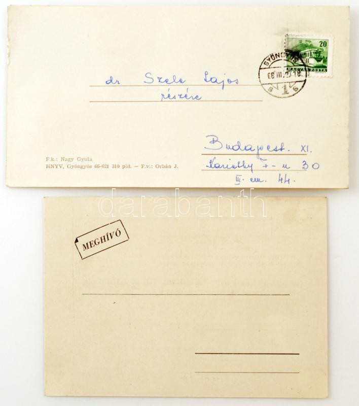 1959. 'Magyarország pénzei a Honfoglalástól az 1848-49-es szabadságharcig' kiállítás meghívója, Szekszárd + 1966. '20 éves a magyar Forint' kiállítás meghívója, Gyöngyös / Hungary 1959. Invitation to the exhibition 'Currencies of - Image 2