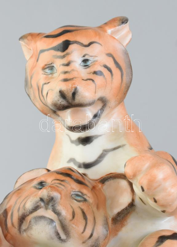 Herendi tigriskölykök, kézzel festett porcelán, jelzett, minimális kopásokkal, m: 17 cm - Image 3