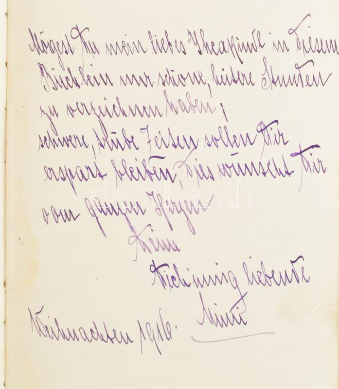 1916 Kamasz lány naplója a háború éveiről. Dekoratív kapcsos, aranyozott egészbőr kötésben német nyelven kb 60 oldal. Kapocs sérült / German language diary of a girl from war times. Nice leather binding. - Image 2