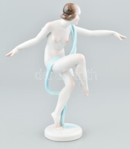 Herendi táncosnő. Kézzel festett porcelán, tervező: Lux Elek. Jelzett: Lux Elek, herendi jelzést nem találtam, apró gyáritűzrepedéssel, m: 21 cm.