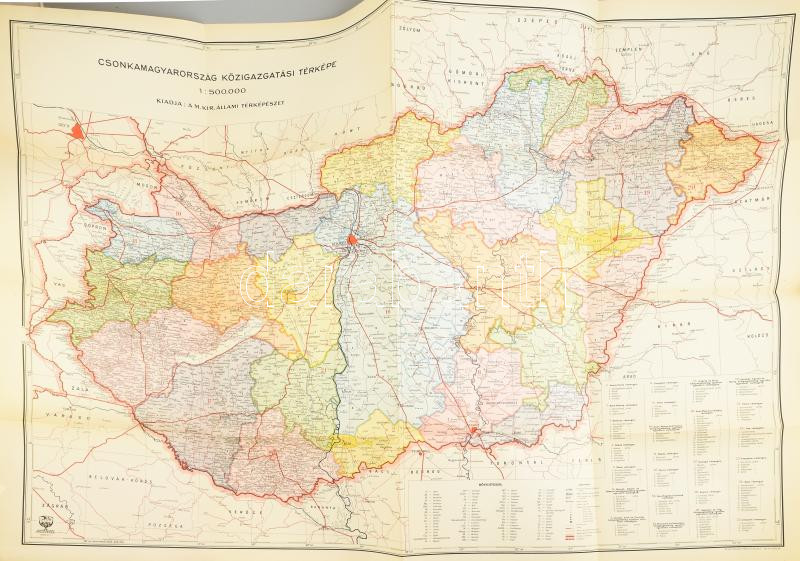 1935 Csonka-Magyarország közigazgatási térképe, 1:500.000, Bp., M. Kir. Térképészet, hajt va sérült borítóval 78x107 cm - Image 2