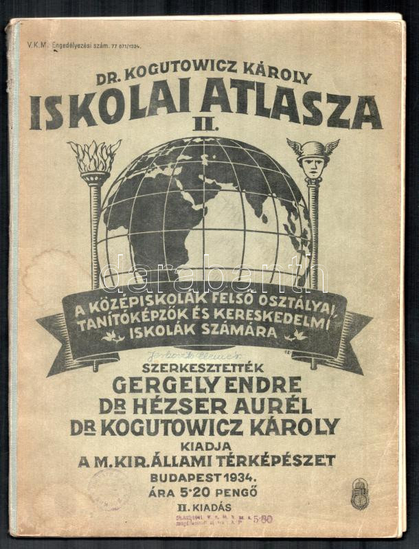 1934 Dr. Kogutowicz Károly iskolai atlasza jó állapotban
