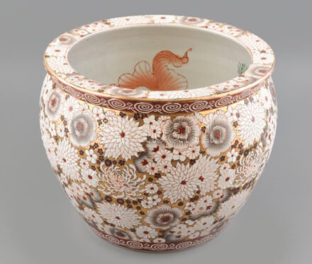 Kína, Qianlong aranyhal tartó edény, szép állapotban, jelzett, m: 25 cm, d: 31 cm