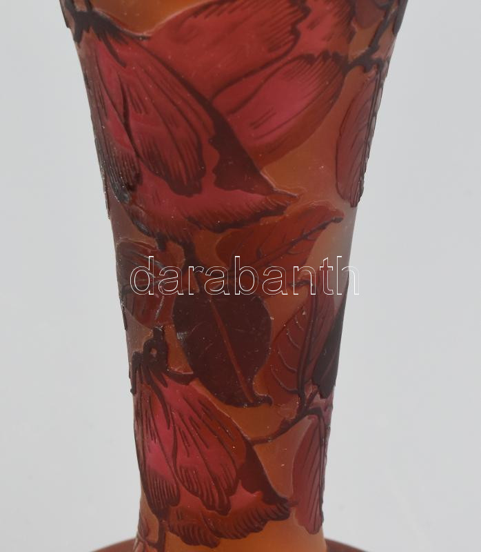 Gallé typ üveg lámpa. Réz szerelékekkel, porcelán foglalattal. 37 cm - Image 3