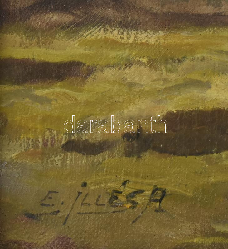 Edvi Illés Aladár (1870-1958): Faluvége. Olaj, vászon. Jelzett. Dekoratív, sérült fakeretben. 34x61 cm / oil on canvas, signed, framed - Image 4