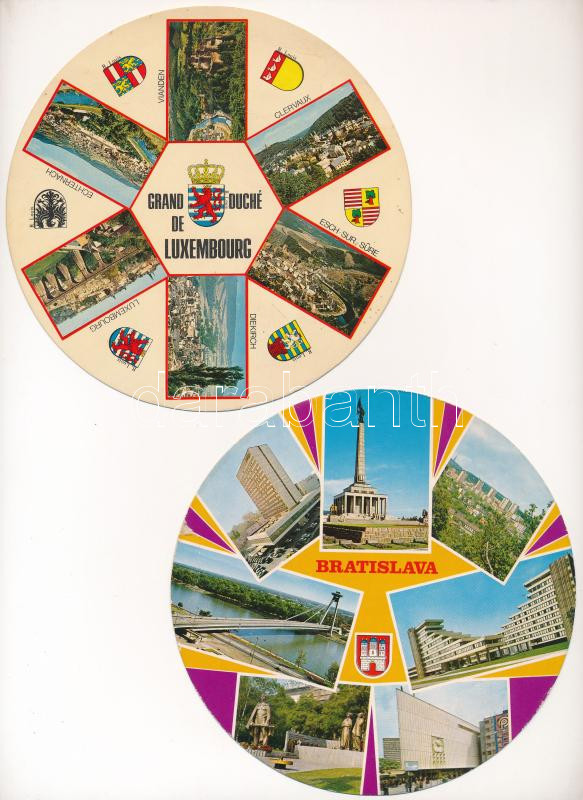 15 db MODERN kör alakú külföldi város képeslap / 15 modern European circular town-view postcards - Image 2