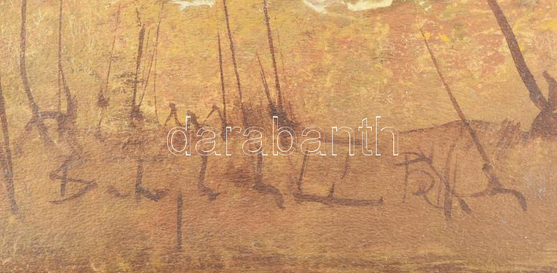Balogh István Péter (1950-): Tavasz. Olaj, farost, jelzett, hátoldalán autográf felirattal, 30×40 cm - Image 2