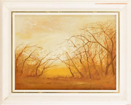 Balogh István Péter (1950-): Erdőszéle. Olaj, farost, jelezve jobbra lent, hátoldalán autográf felirattal, fakeretben, 30×40 cm