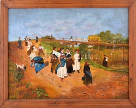 Jelzés nélkül, Deák Ébner Lajos után: Hazafelé. Olaj, vászon, fakeretben. 57x81 cm