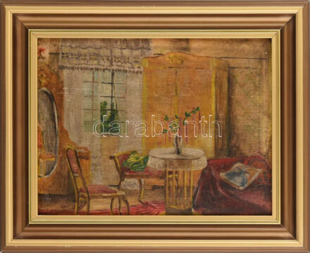 Jelzés nélkül: Enteriőr. Olaj, karton. Dekoratív fakeretben. 28x37 cm