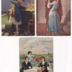 5 db régi romantikus képeslap vegyes minőségben / 5 pre-1945 romantic art postcards in mixed quality