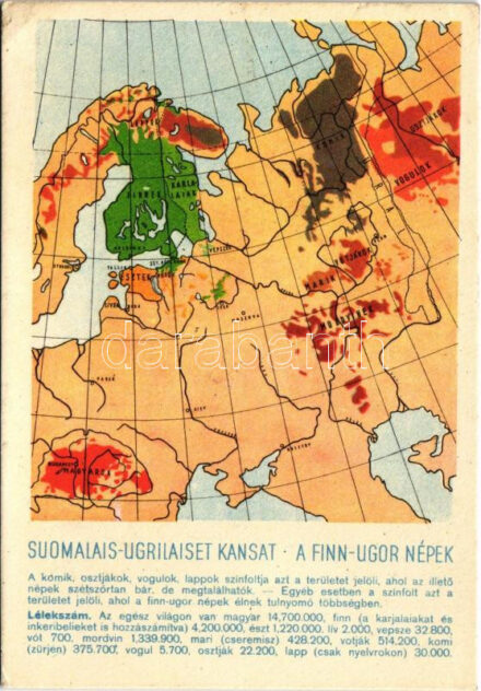 A finnugor népek; a Sugurahvaste Instituut (Rokonnépek Intézete) kiadása / Suomalais-Ugrilaiset Kansat / Finno-Ugric language family map (EK)
