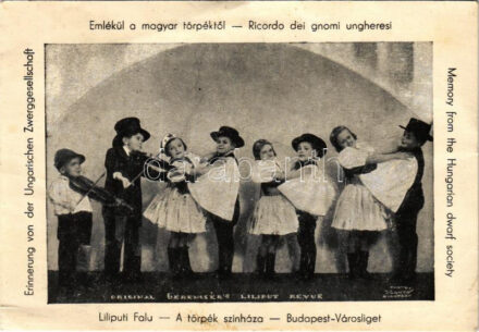 Emlékül a magyar törpéktől, Liliputi falu, A törpék színháza Budapest-Városliget. Magyar cirkuszi akrobaták / original Gerencsér's Liliput Révué / HUngarian circus acrobats (EK)
